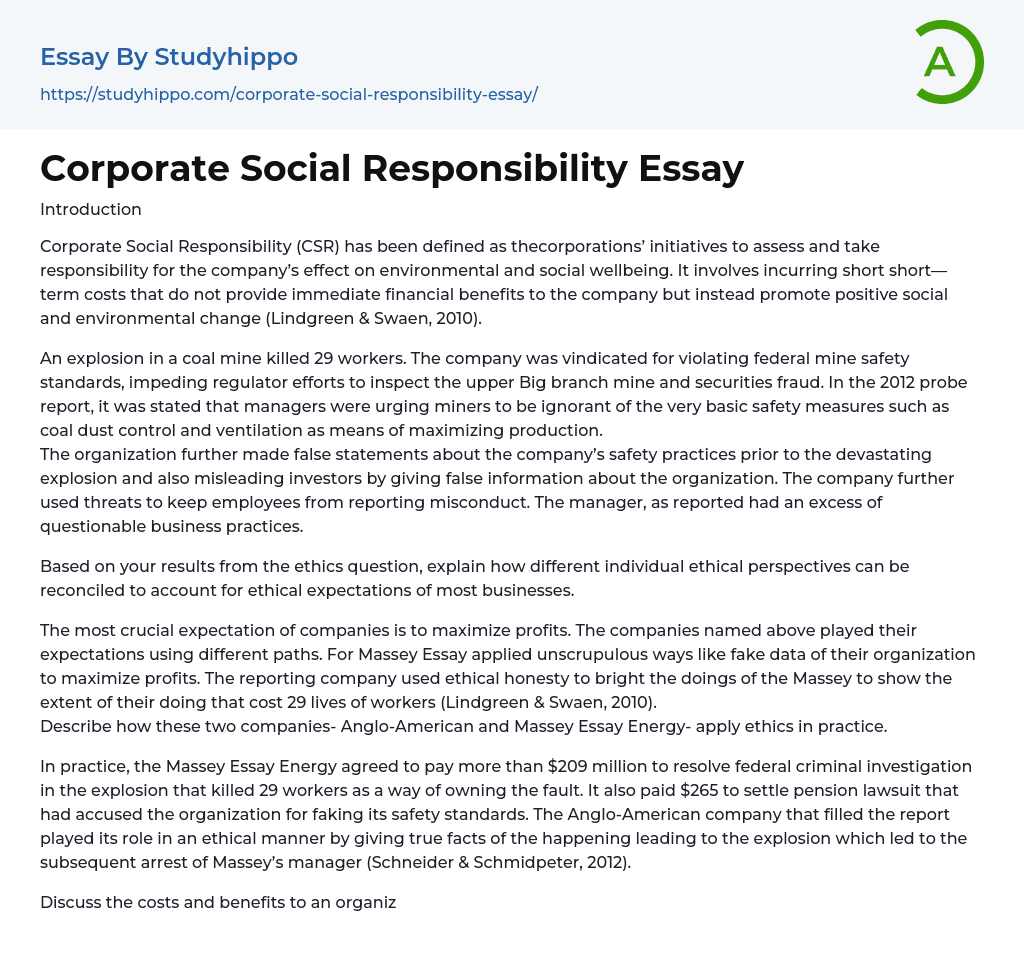 Corporate Social Responsibility Essay