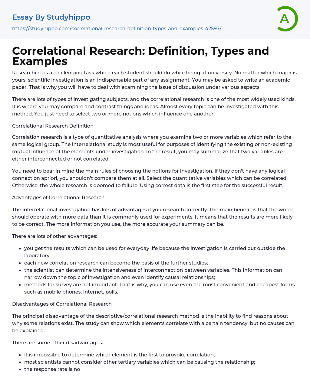 Correlational Research Definition Types And Examples Essay Example 