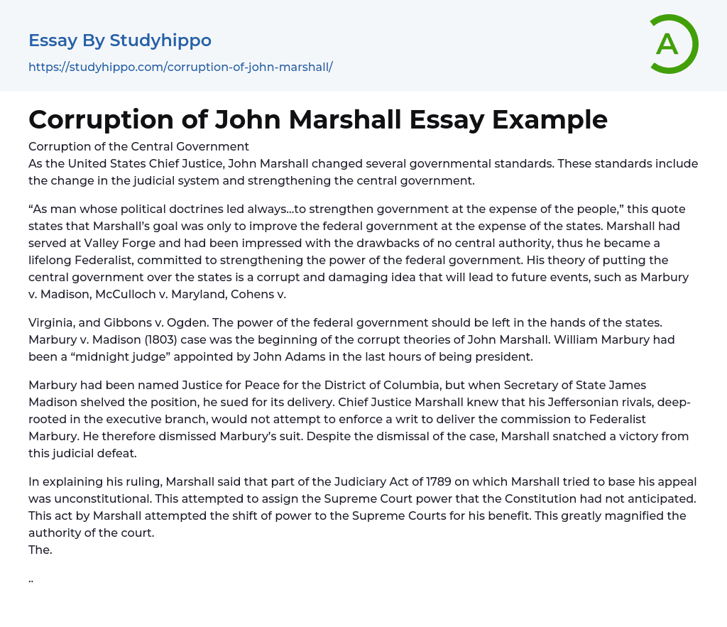 Corruption of John Marshall Essay Example