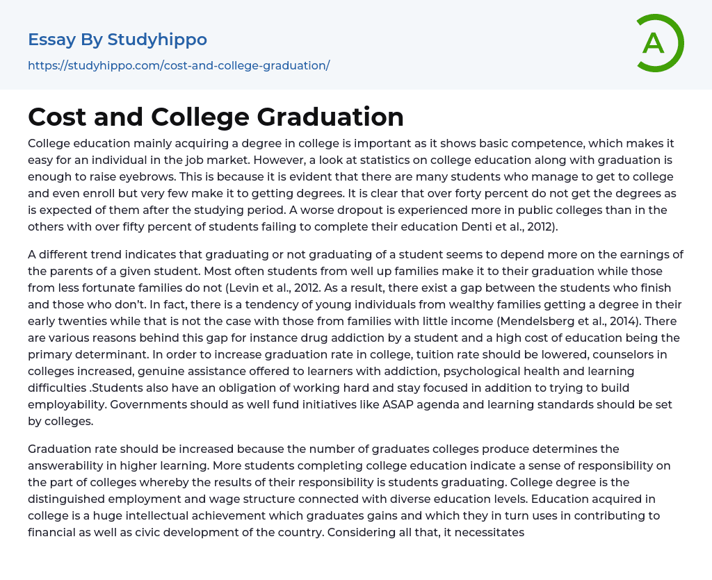 Cost and College Graduation Essay Example