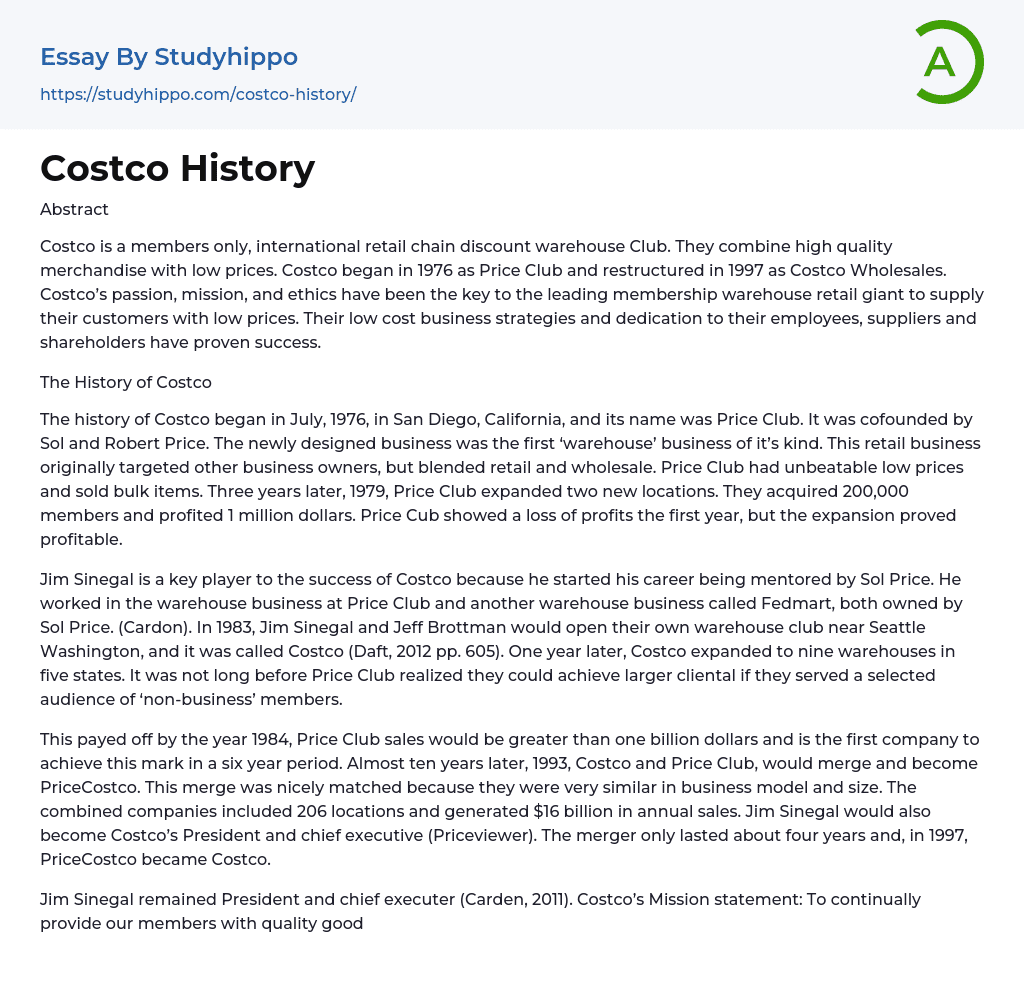 Costco History Essay Example