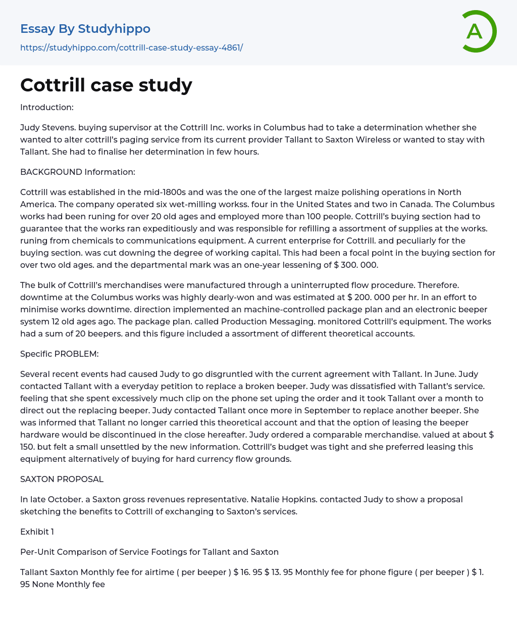 Cottrill case study Essay Example