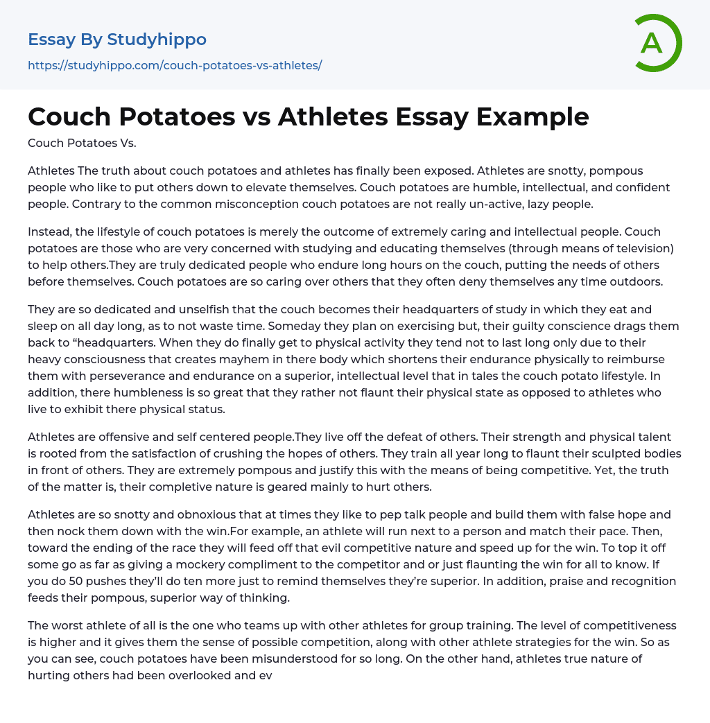 Couch Potatoes vs Athletes Essay Example