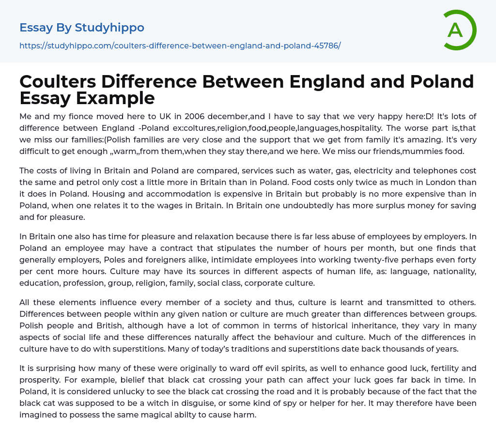 Coulters Difference Between England and Poland Essay Example