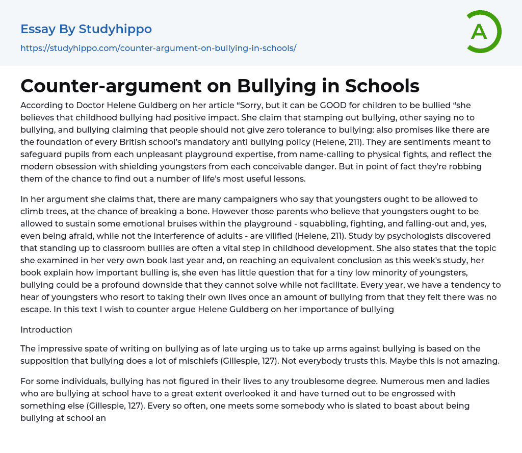 Counter-argument on Bullying in Schools Essay Example