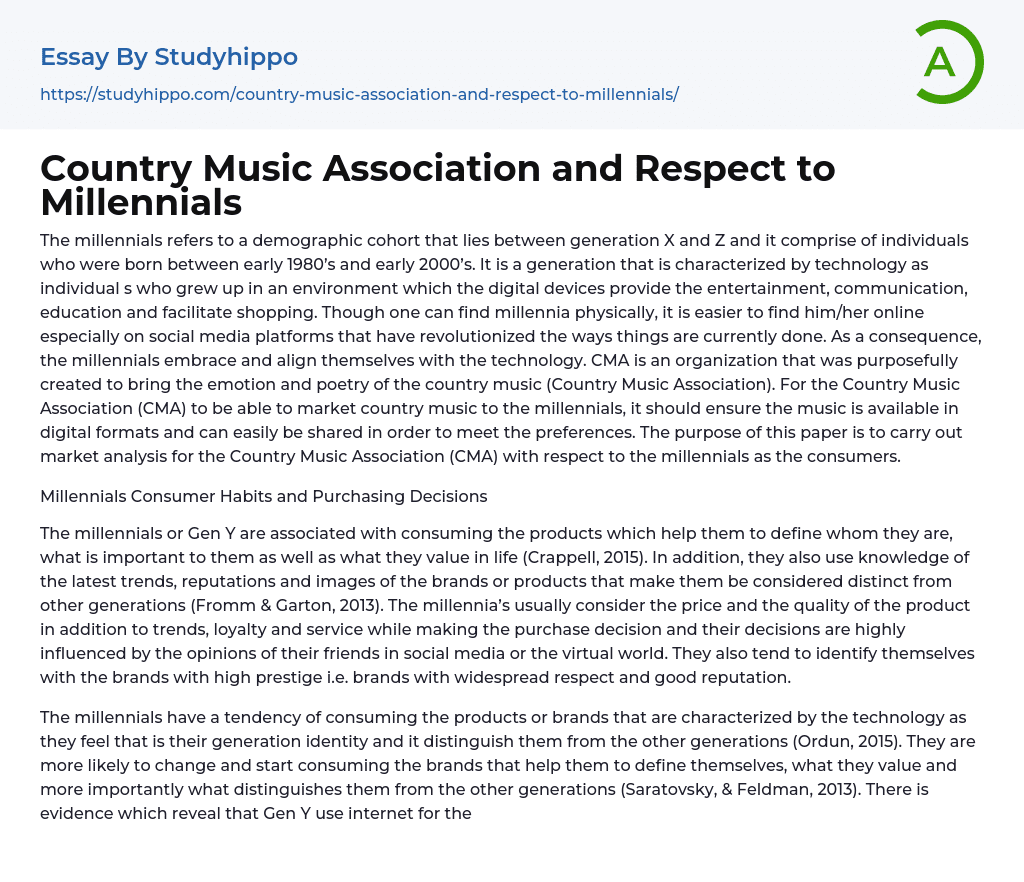 Country Music Association and Respect to Millennials Essay Example