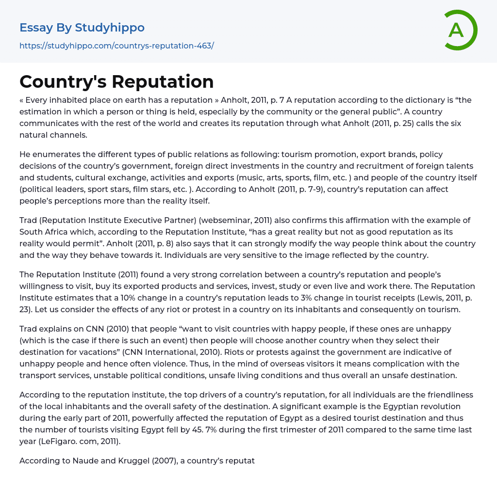Country’s Reputation Essay Example