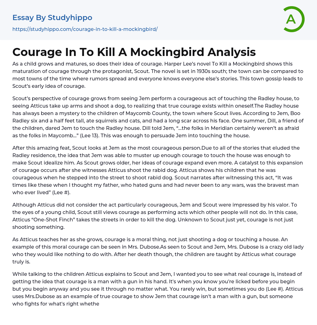 Courage In To Kill A Mockingbird Analysis Essay Example