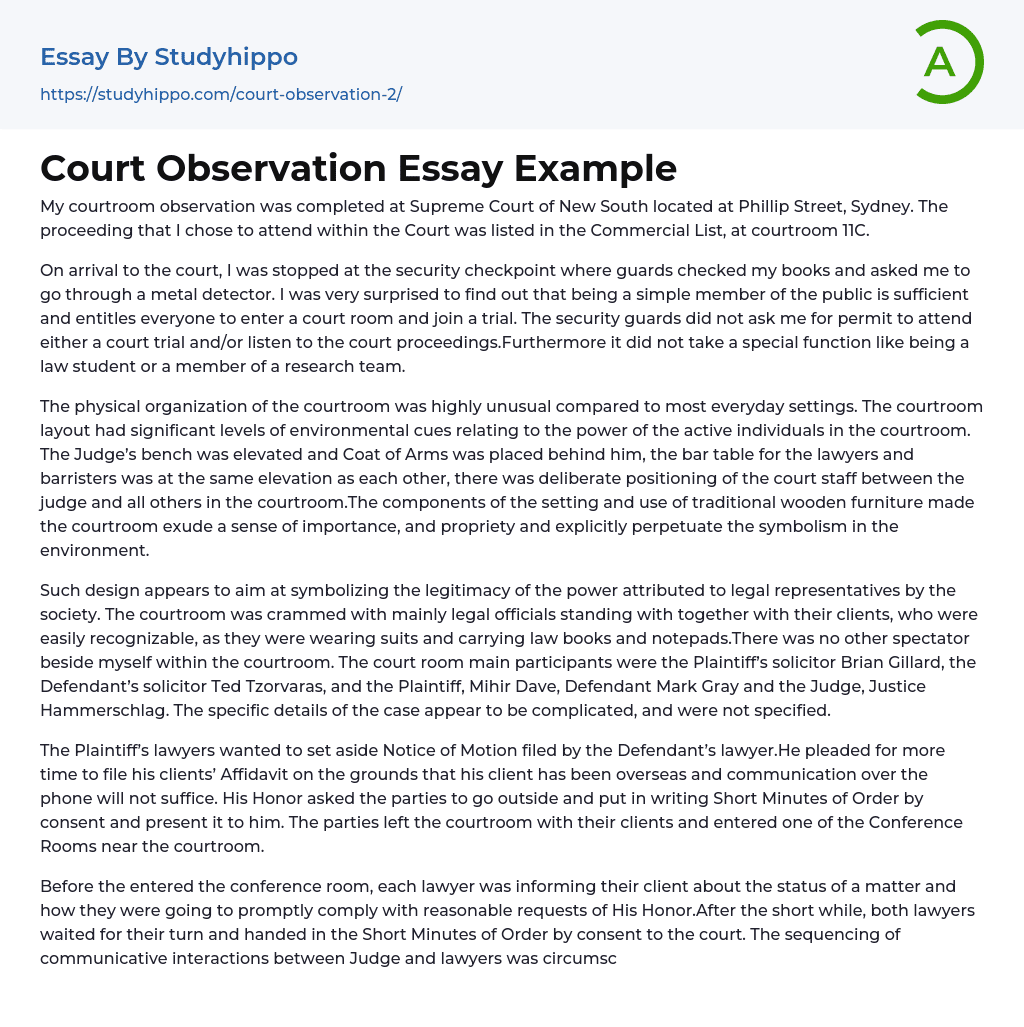 Court Observation Essay Example