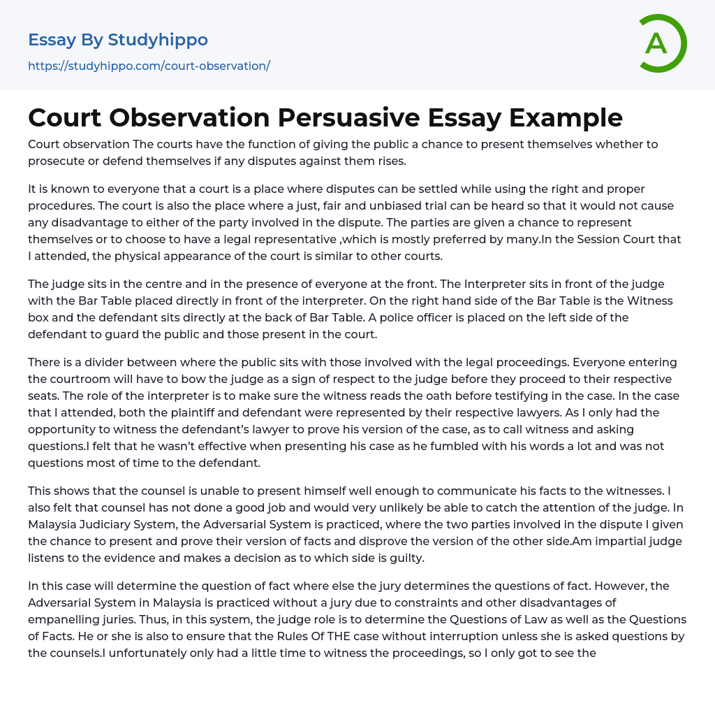 Court Observation Persuasive Essay Example