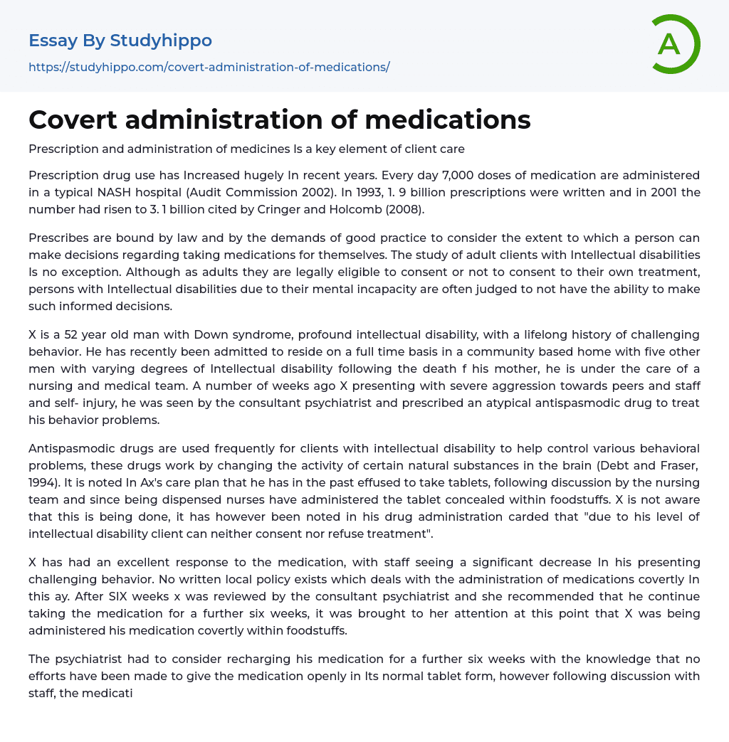 Covert administration of medications Essay Example