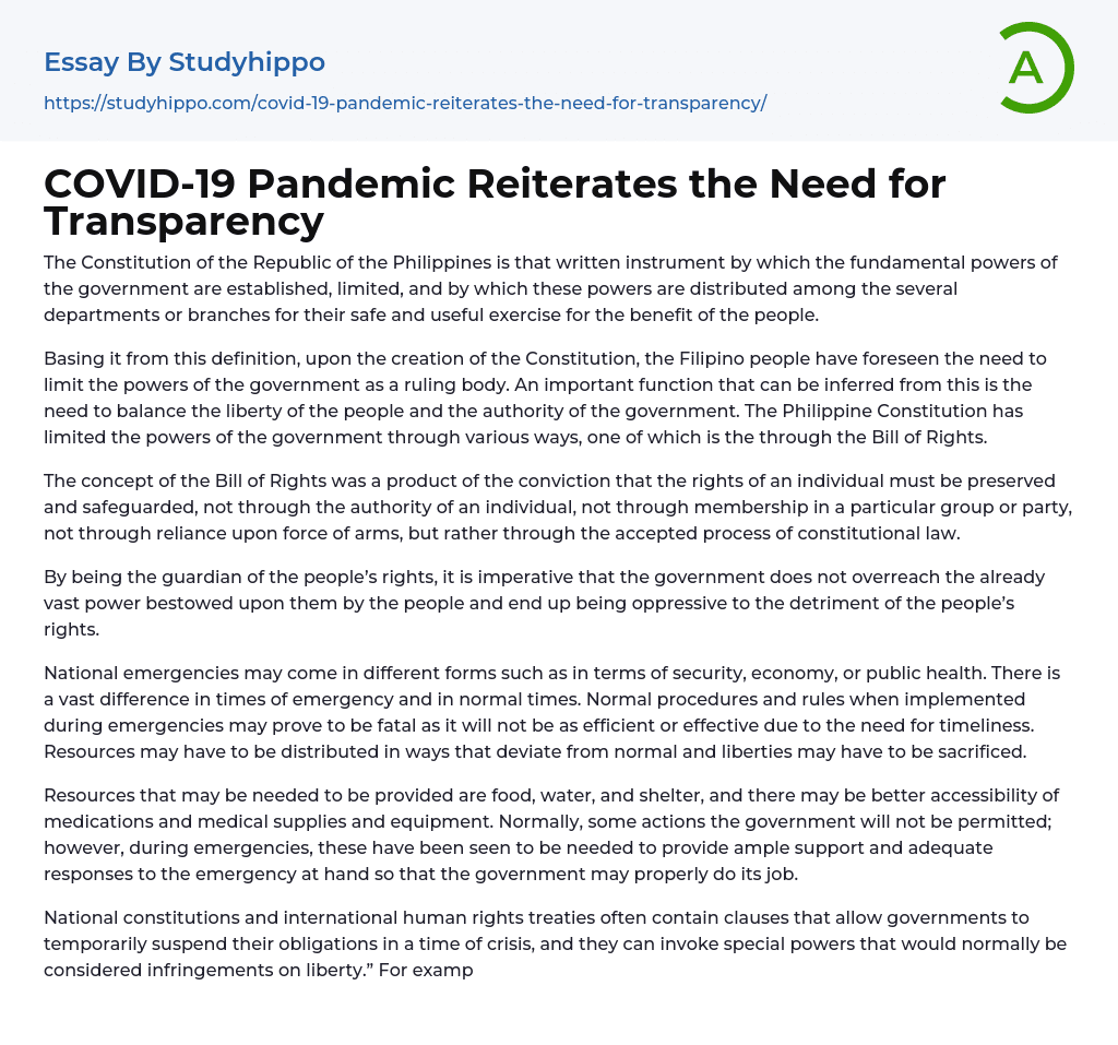 COVID-19 Pandemic Reiterates the Need for Transparency Essay Example