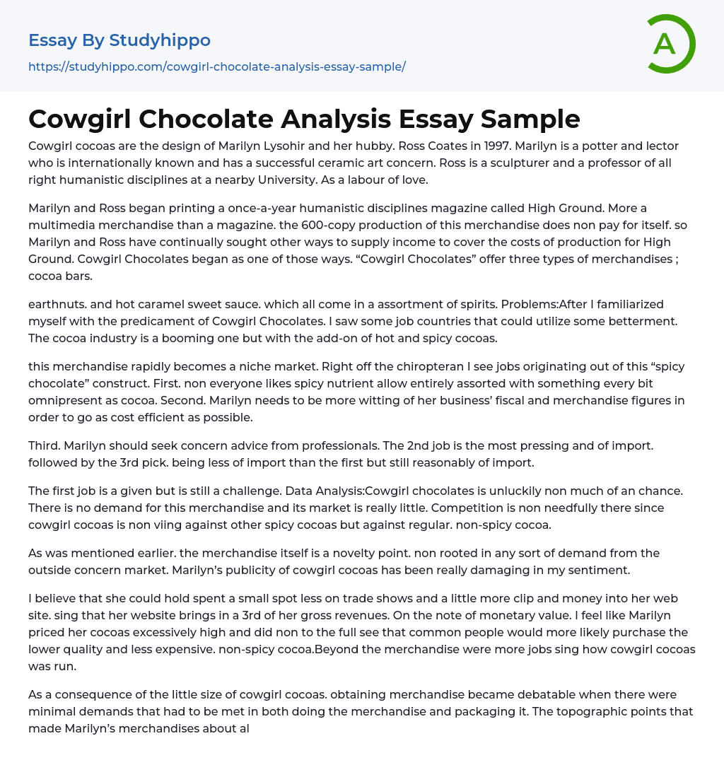 Cowgirl Chocolate Analysis Essay Sample