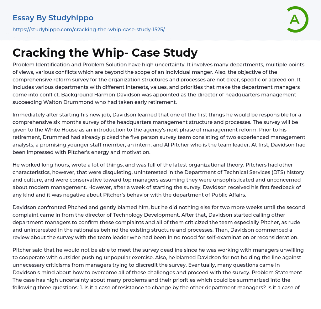 Cracking the Whip- Case Study Essay Example