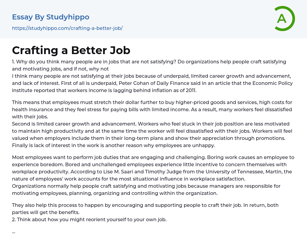 Crafting a Better Job Essay Example