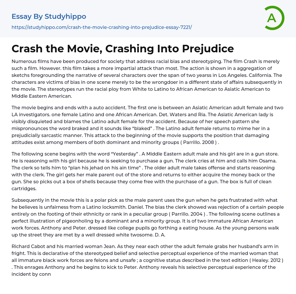 Crash the Movie, Crashing Into Prejudice Essay Example