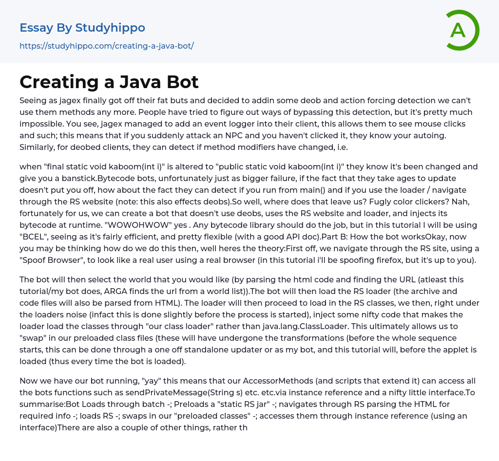 Creating a Java Bot Essay Example