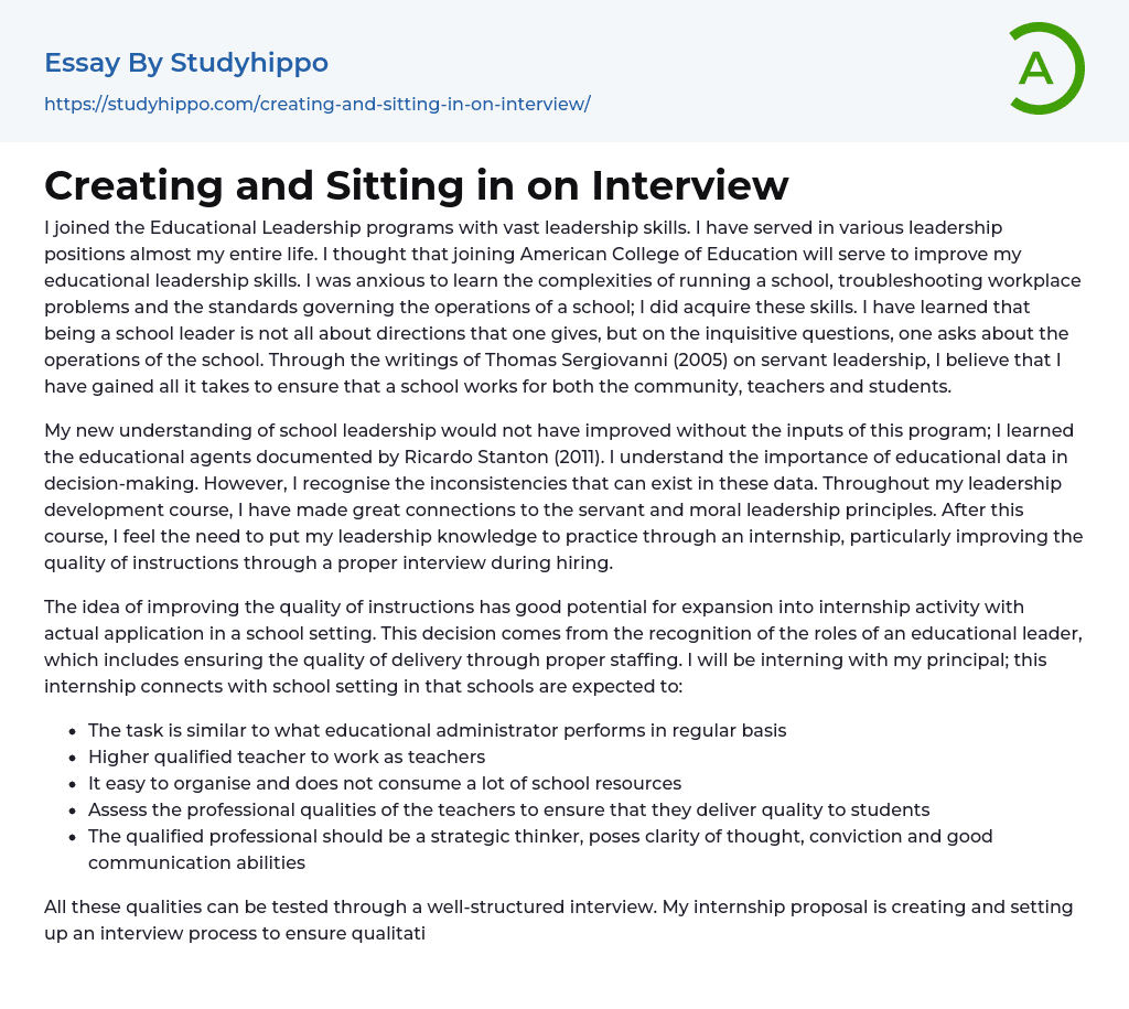 Creating and Sitting in on Interview Essay Example