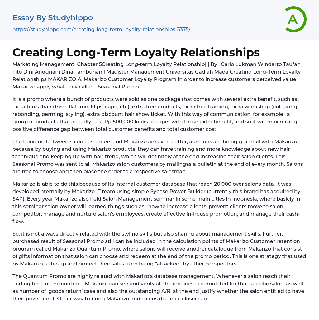 Creating Long-Term Loyalty Relationships Essay Example
