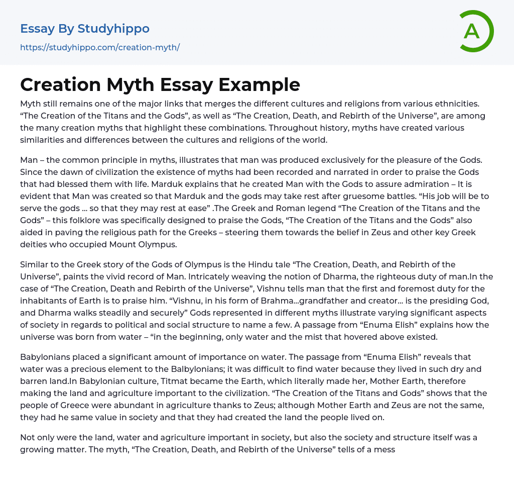 Creation Myth Essay Example StudyHippo