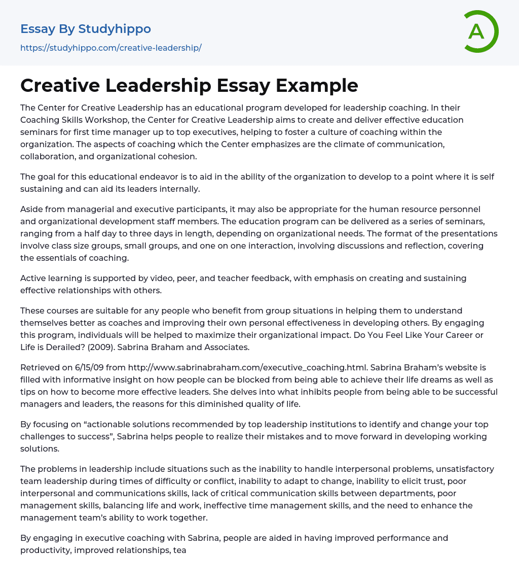 Creative Leadership Essay Example
