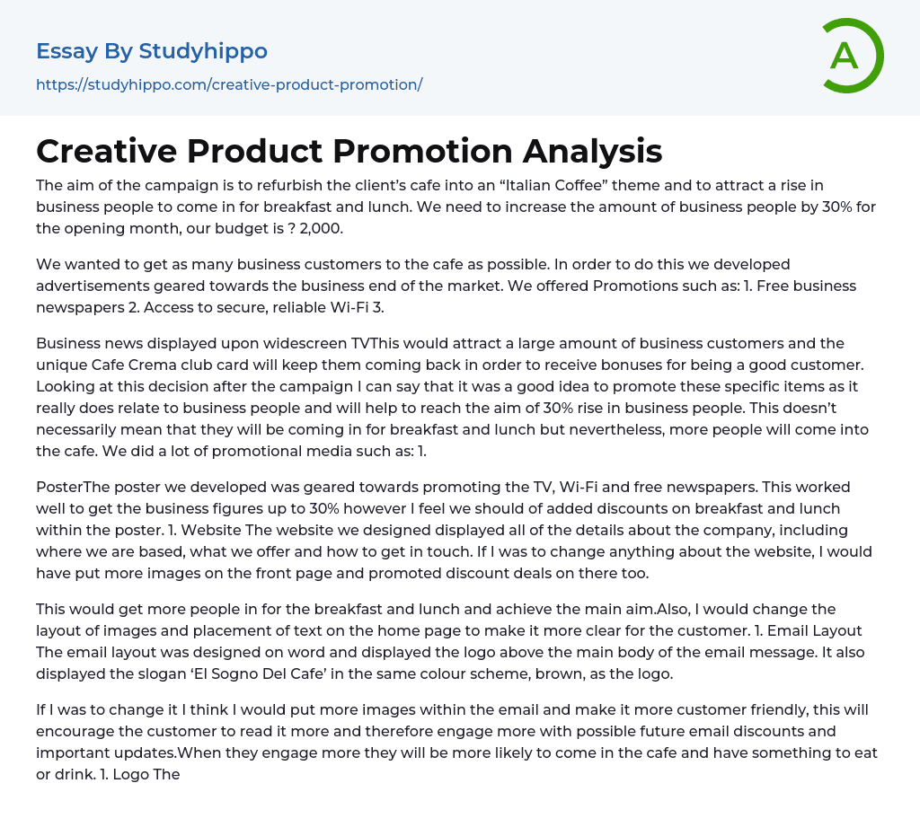Creative Product Promotion Analysis Essay Example