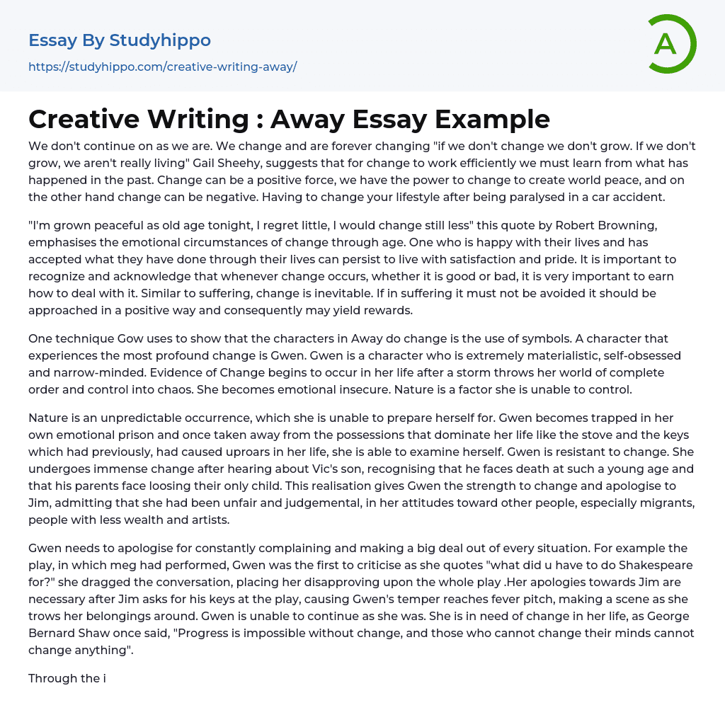 Creative Writing : Away Essay Example