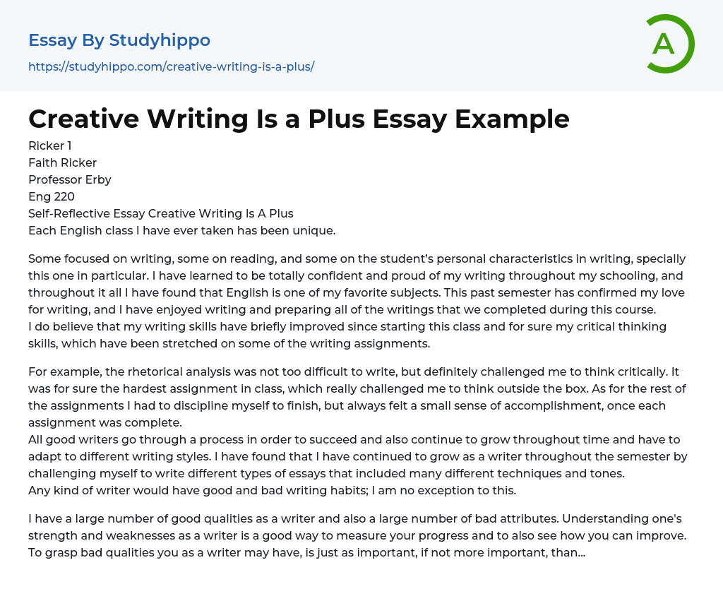 Creative Writing Is a Plus Essay Example
