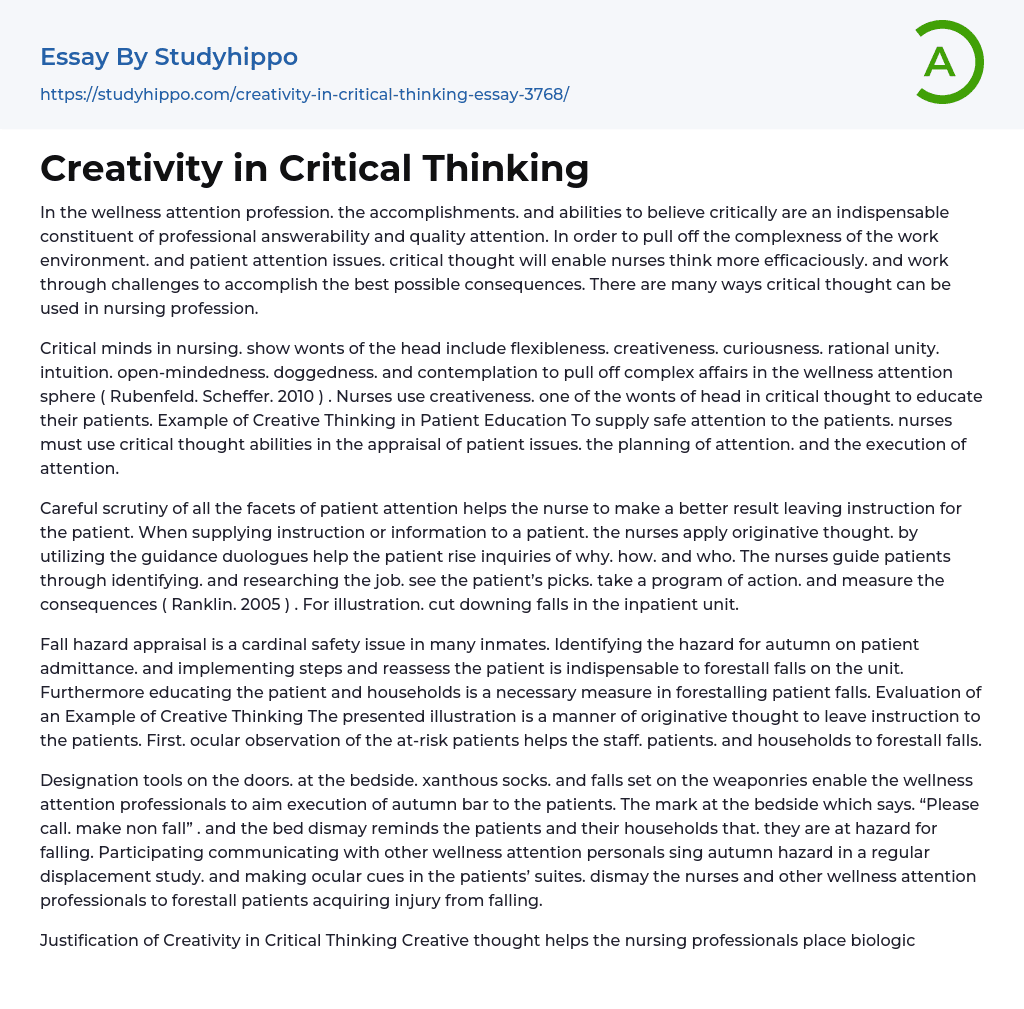 Creativity in Critical Thinking Essay Example