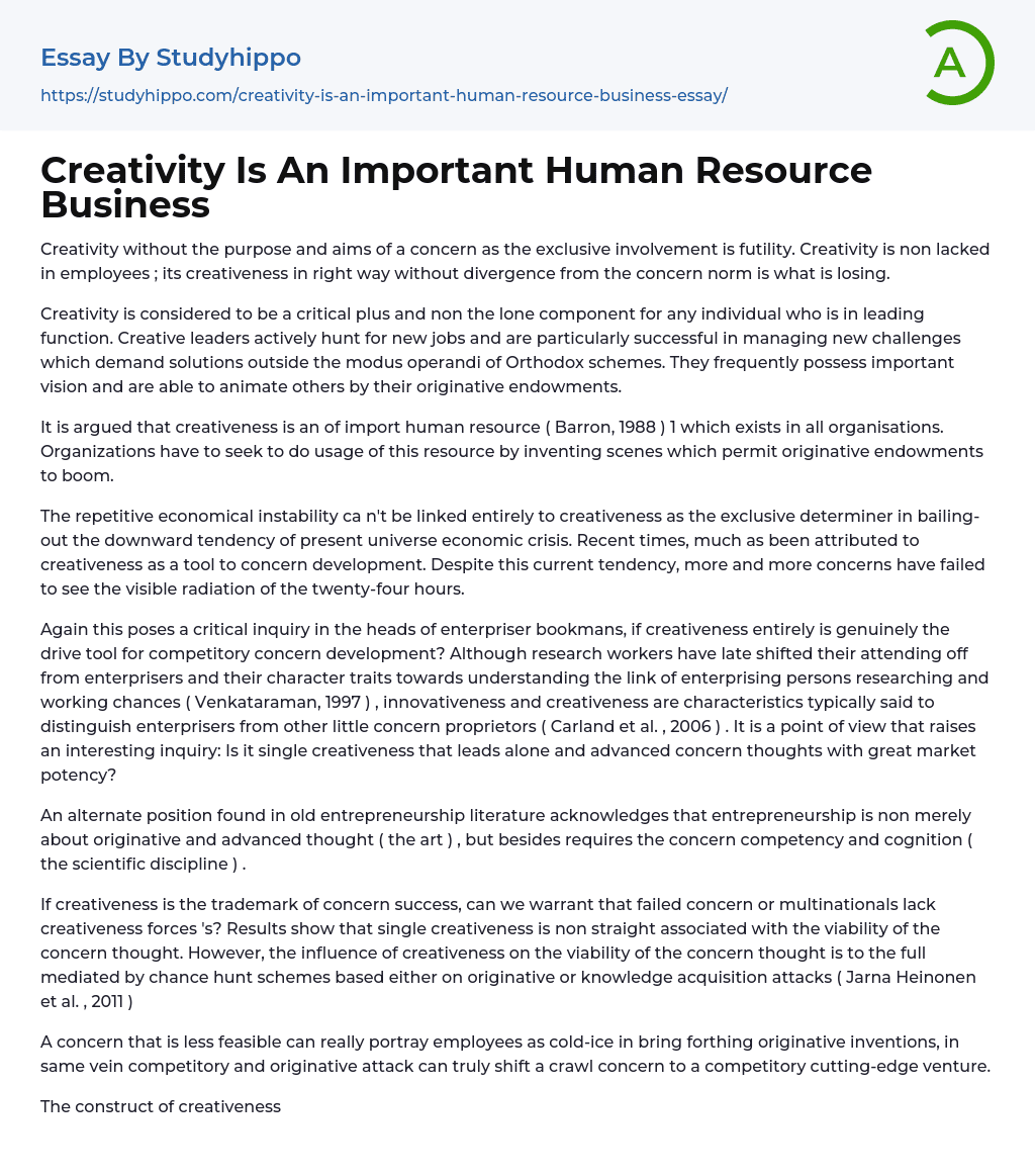 Creativity Is An Important Human Resource Business Essay Example