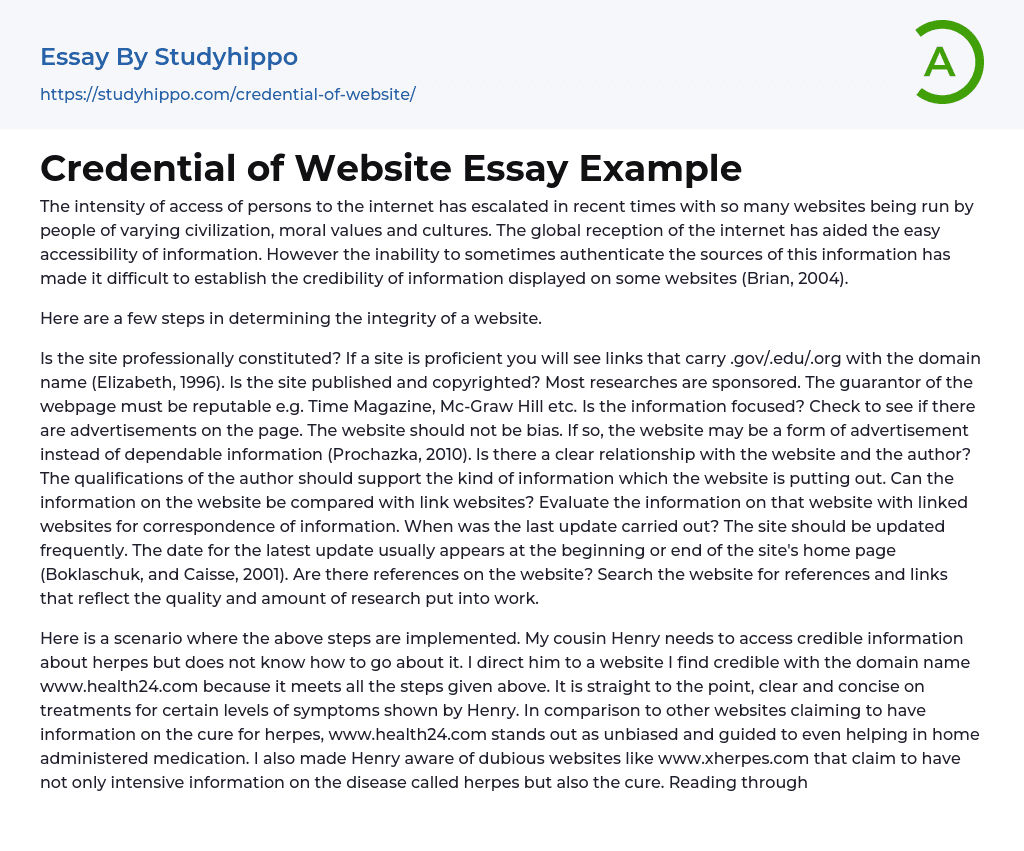 Credential of Website Essay Example