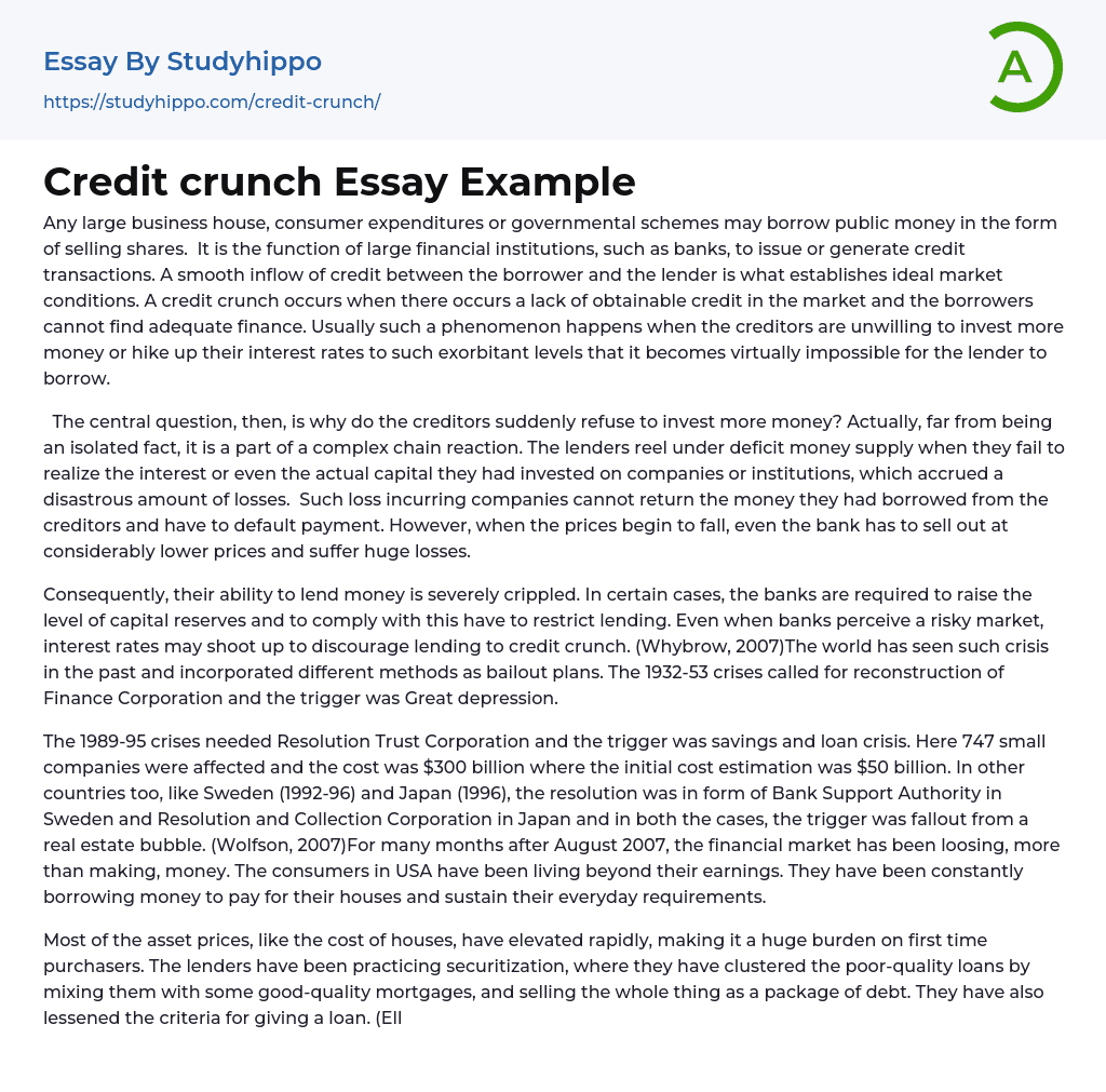 Credit crunch Essay Example