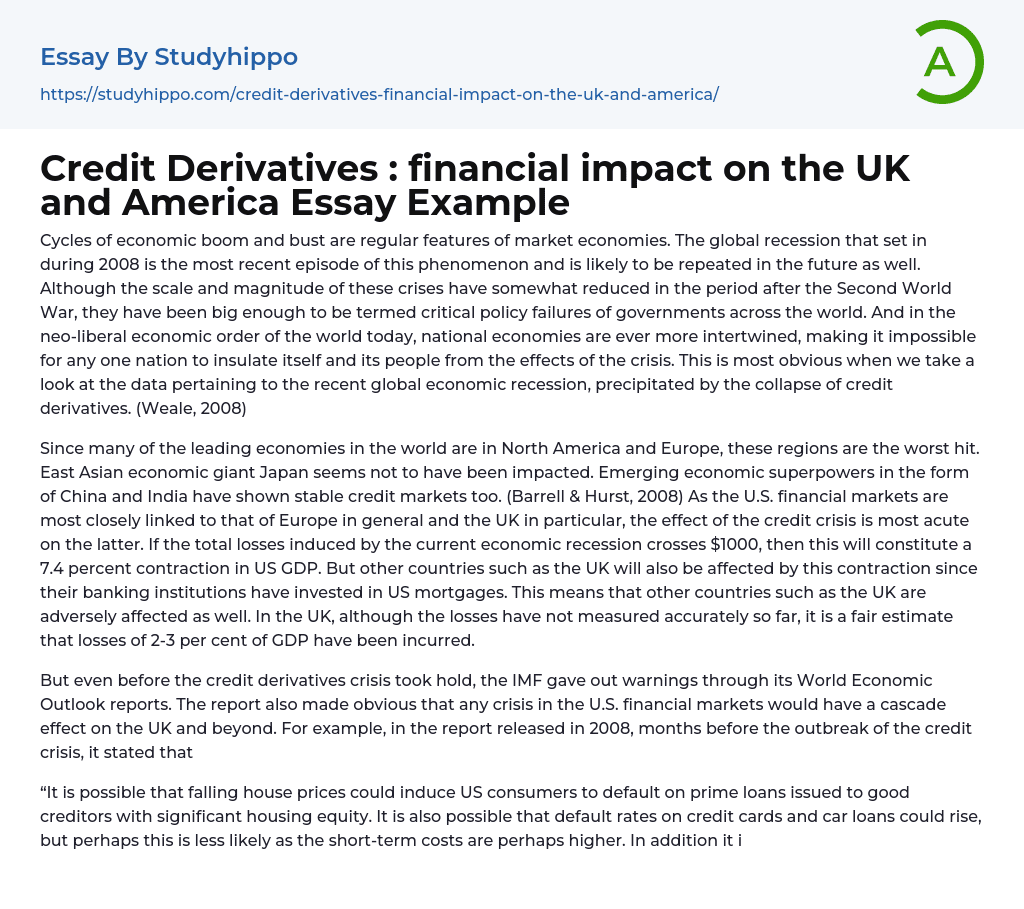 Credit Derivatives : financial impact on the UK and America Essay Example