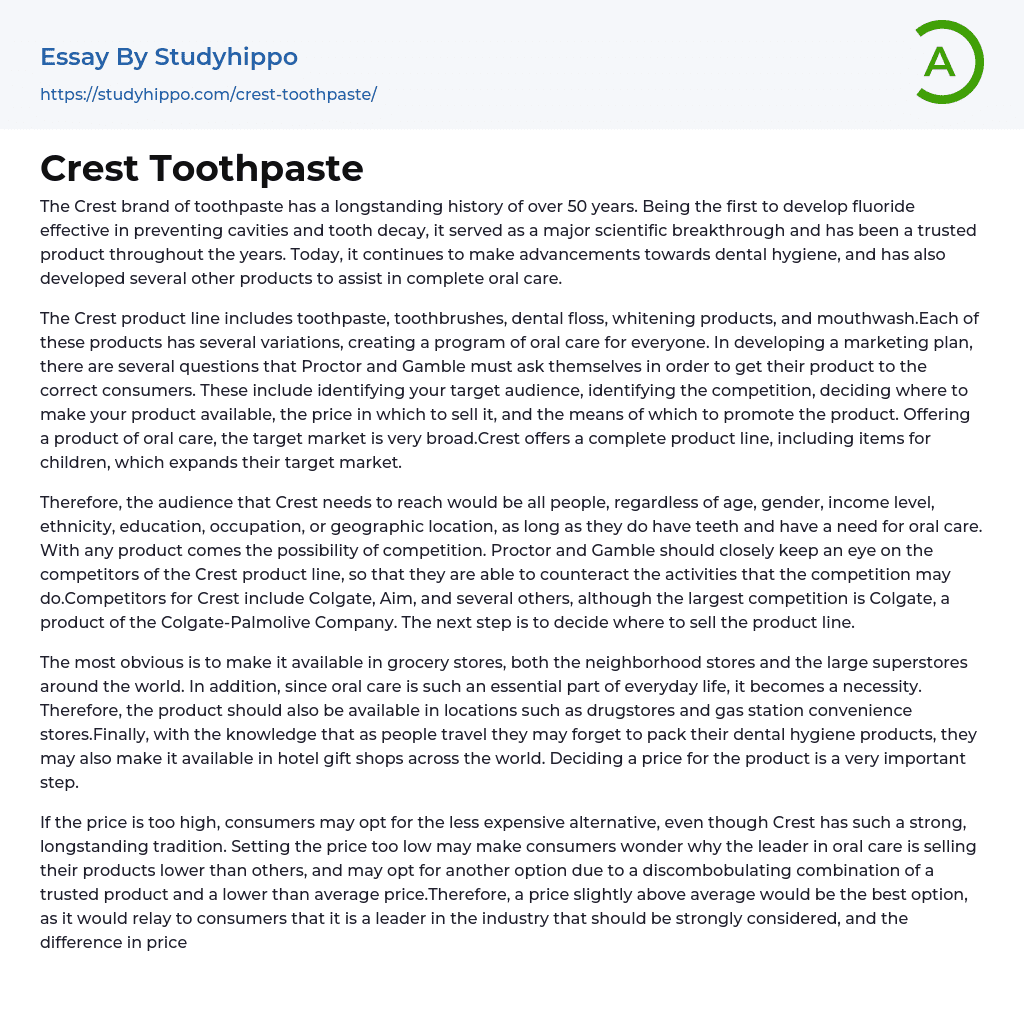 Crest Toothpaste Essay Example