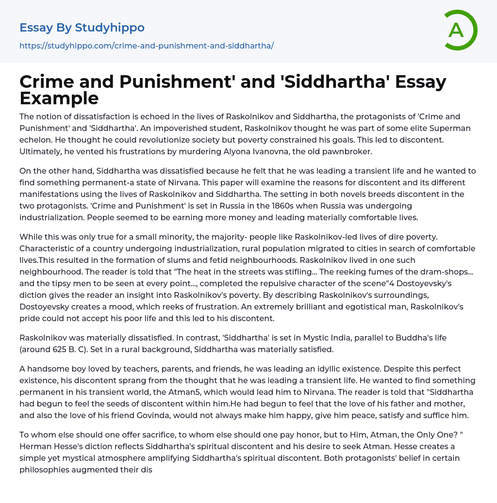Crime and Punishment’ and ‘Siddhartha’ Essay Example