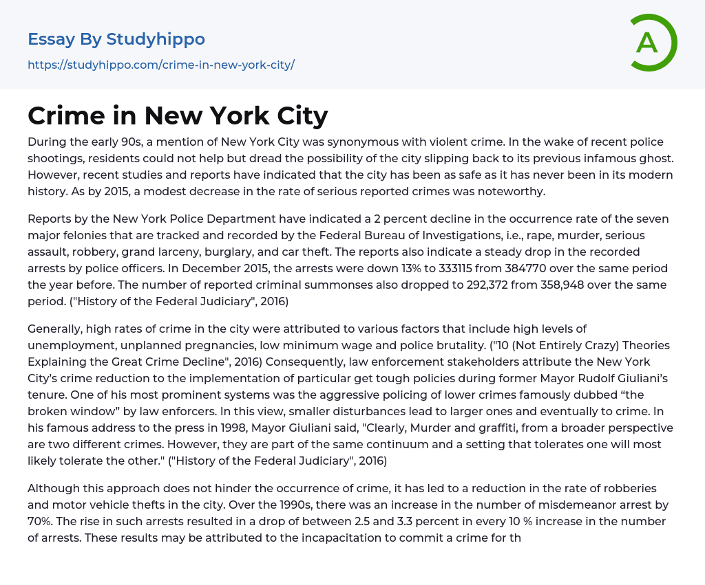 Crime in New York City Essay Example