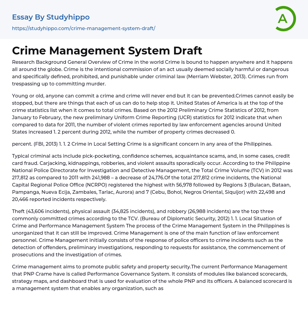 Crime Management System Draft Essay Example