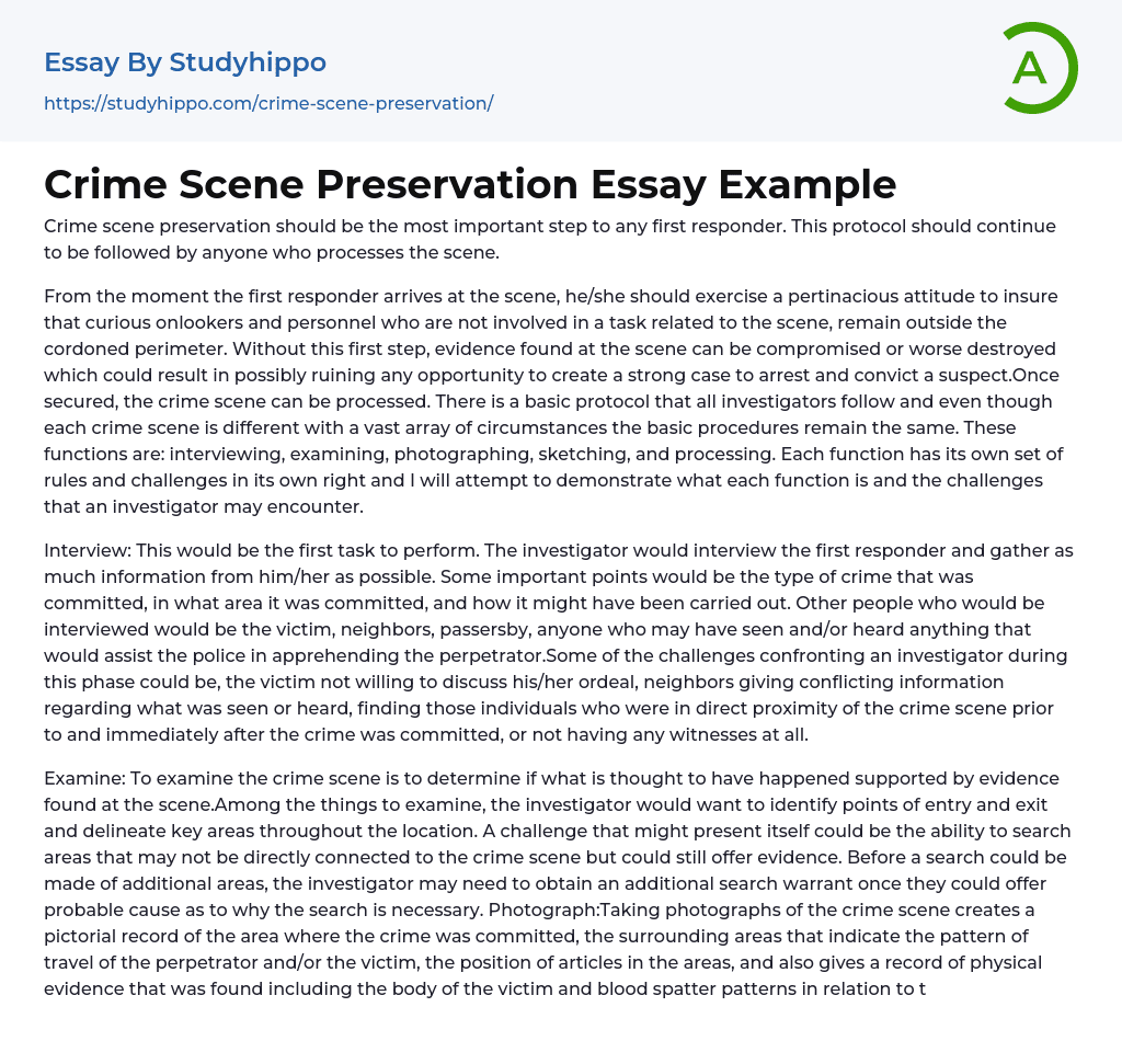 Crime Scene Preservation Essay Example