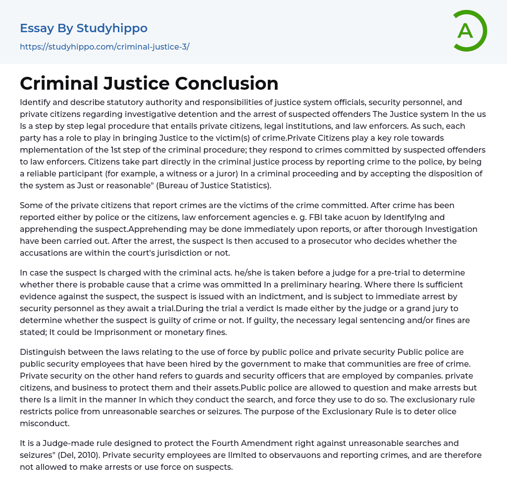 Criminal Justice Conclusion Essay Example
