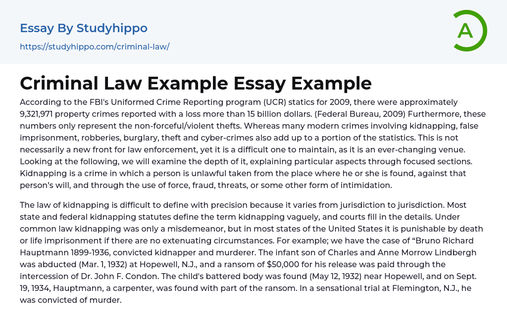 Criminal Law Example Essay Example