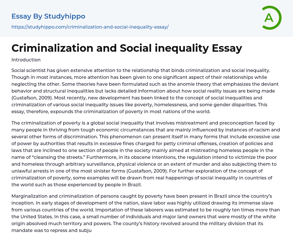 Criminalization and Social inequality Essay