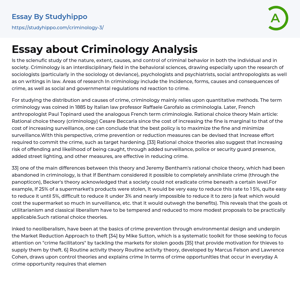 Essay about Criminology Analysis