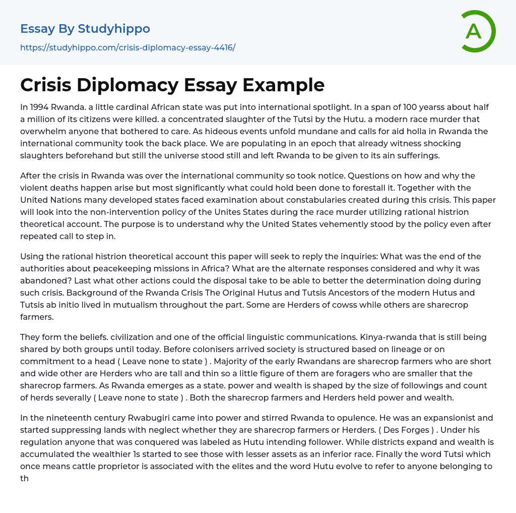 Crisis Diplomacy Essay Example