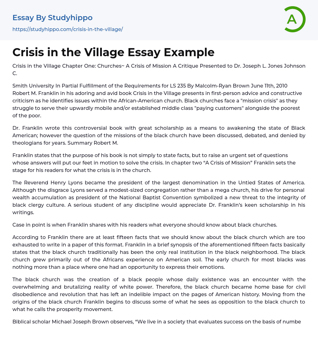 Crisis in the Village Essay Example