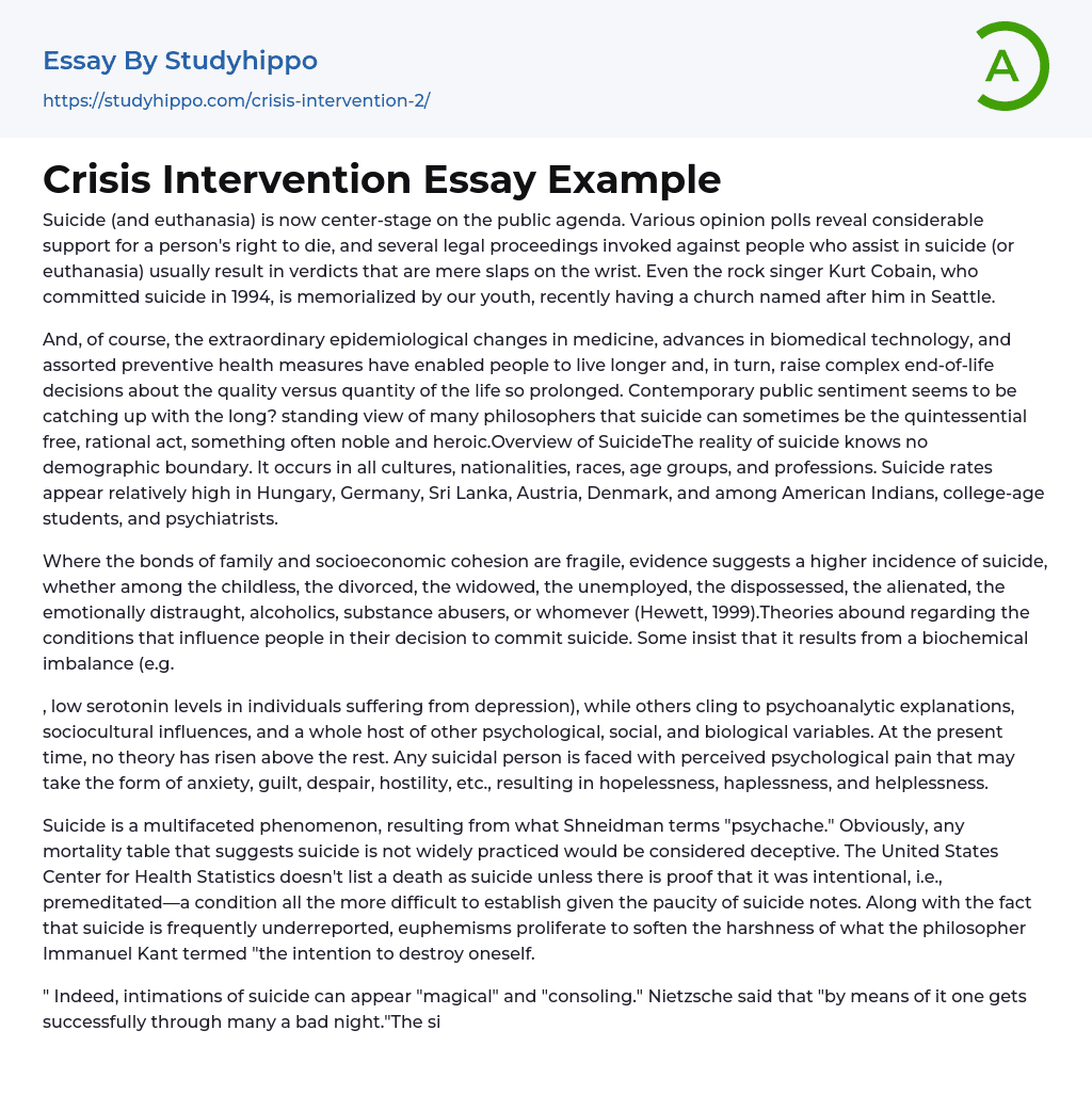 Crisis Intervention Essay Example