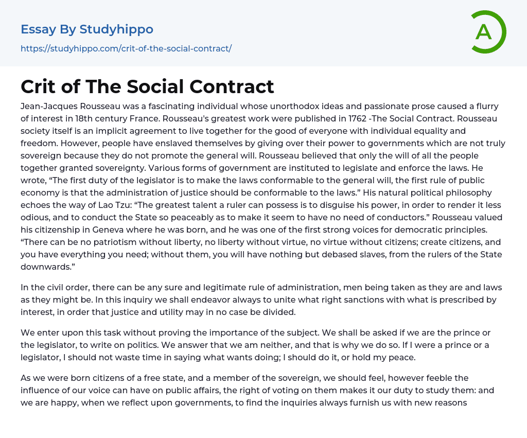 Crit of The Social Contract Essay Example