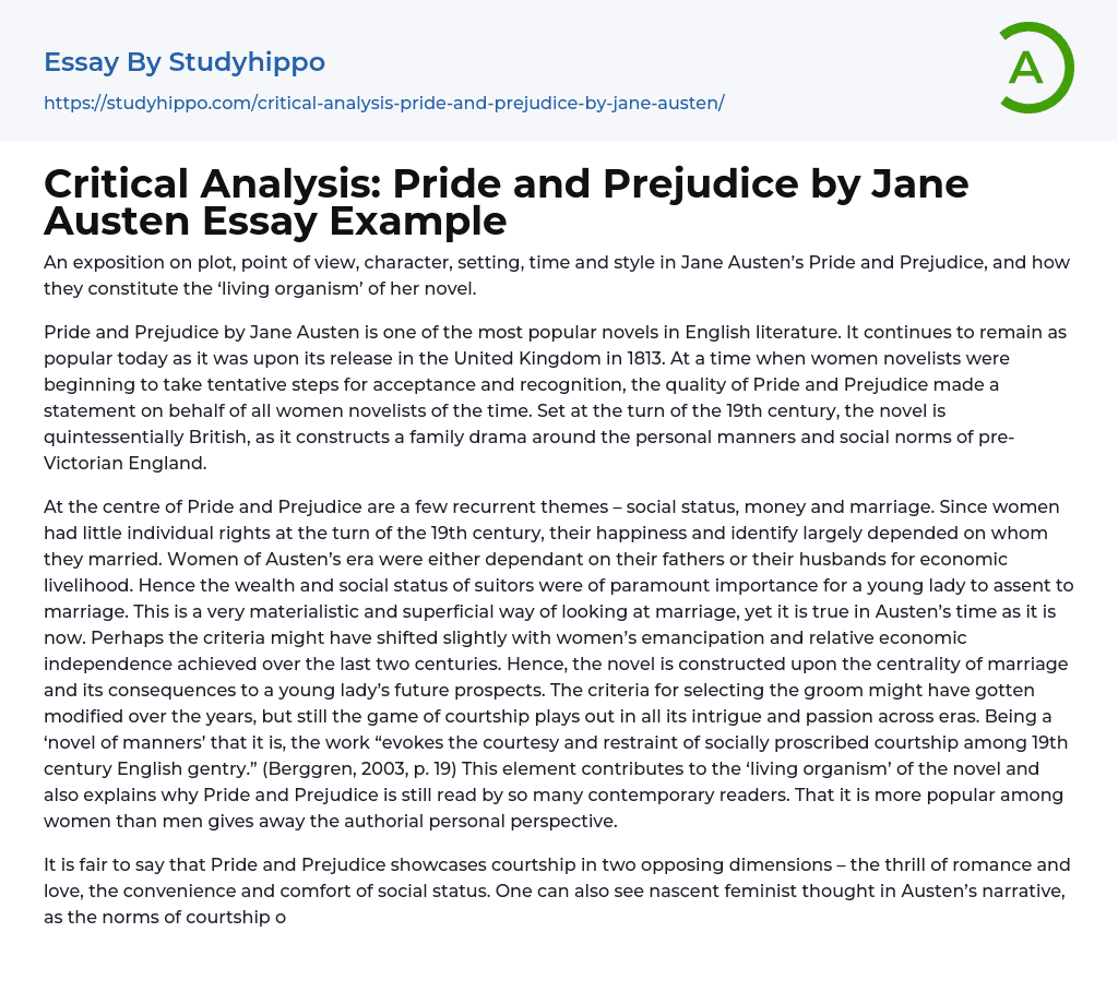 pride and prejudice critical analysis essay