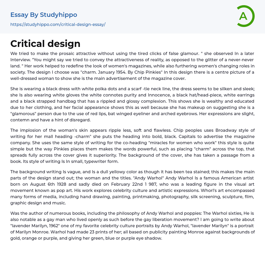 Critical design Essay Example