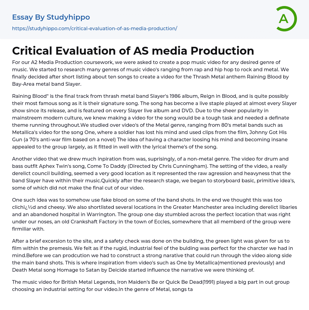 Critical Evaluation of AS media Production Essay Example