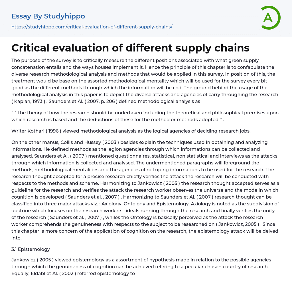 Critical evaluation of different supply chains Essay Example